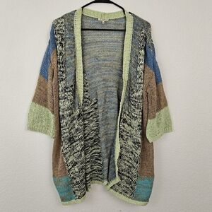 Italy ETRO MILANO Cotton Color Block Cardigan Long Open Knit Sweater Medium 42